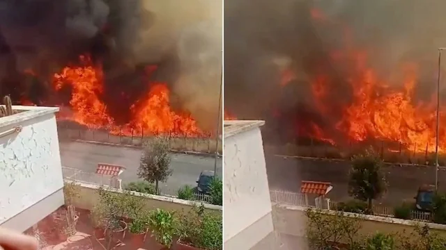 Rogo Cinecittà, i pompieri vengono travolti dalle fiamme: il video drammatico