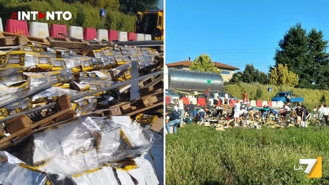 Cologno al Serio, camion di Ceres si ribalta: la “corsa” per mettere in salvo le birre