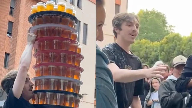 Il barista prova a portare 8 piani di birre ma il tentativo fallisce miseramente