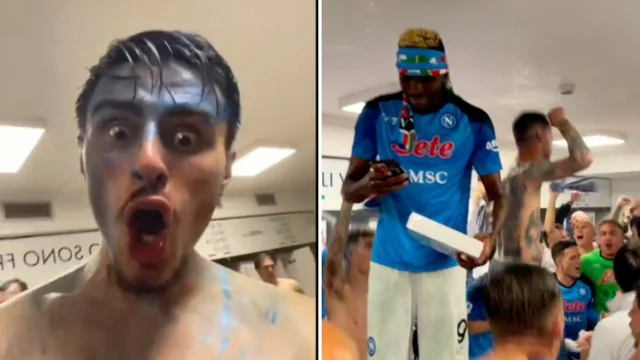 Napoli campione d'Italia: la festa dei giocatori negli spogliatoi