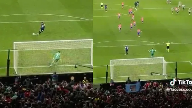 Il rigore di Lautaro visto dalla curva dei tifosi dell’Atletico Madrid