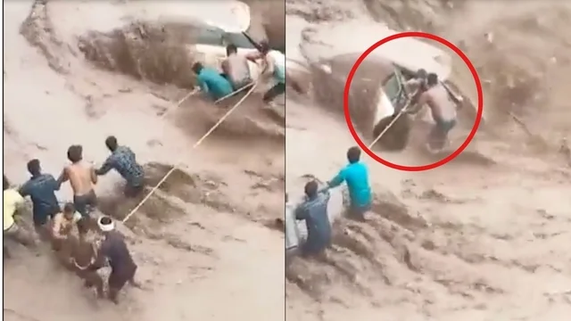 Il fiume esonda e la donna rimane intrappolata in auto: le incredibili immagini del salvataggio