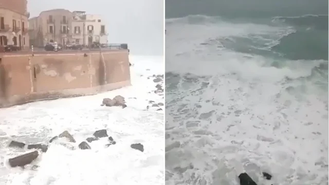Uragano Apollo in Sicilia, le immagini del mare in tempesta sull'isola di Ortigia
