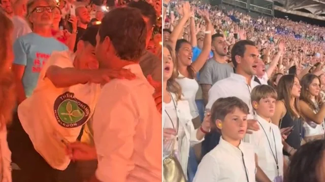 Roger Federer al concerto dei Coldplay canta e firma autografi