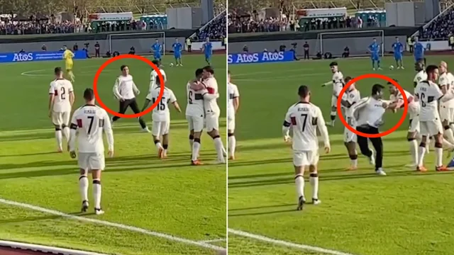 Islanda - Portogallo, invasore di campo verso Cristiano Ronaldo fermato da Ruben Dias: il video