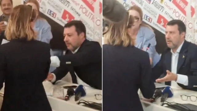Salvini contestato da Antonella Soldo nella sede della Stampa Estera. Lui ribatte: "Fai l'amore non farti le canne"