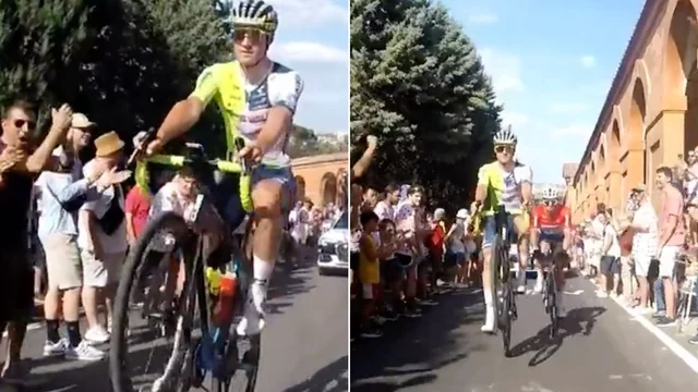 Tour de France, impennata di Laurenz Rex sulla salita di San Luca fra l'entusiasmo dei presenti: il video