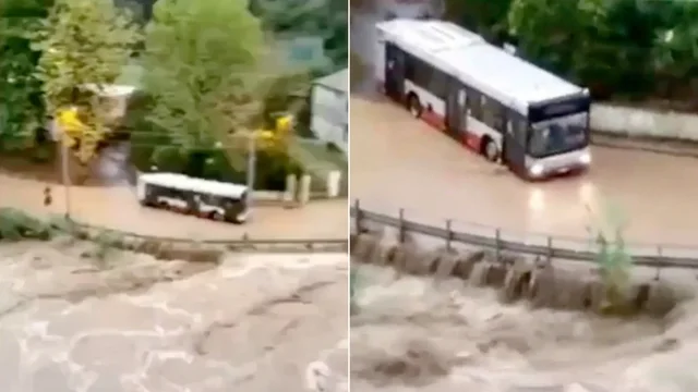 Maltempo Savona: l'autobus trascinato via dall'acqua