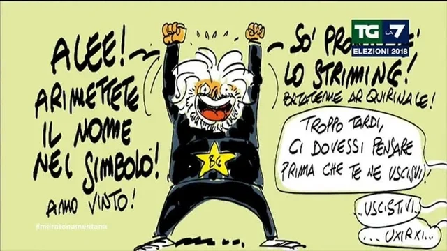Makkox: le reazioni di Beppe Grillo alla notizia dei primi Exit Poll