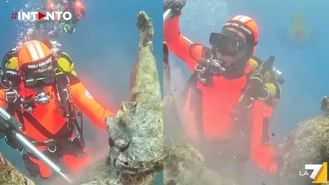 Vigili del Fuoco in azione per la manutenzione del “Cristo degli Abissi” a Camogli