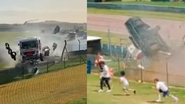 Il camion perde il controllo e si ribalta rompendo le reti: paura per i tifosi