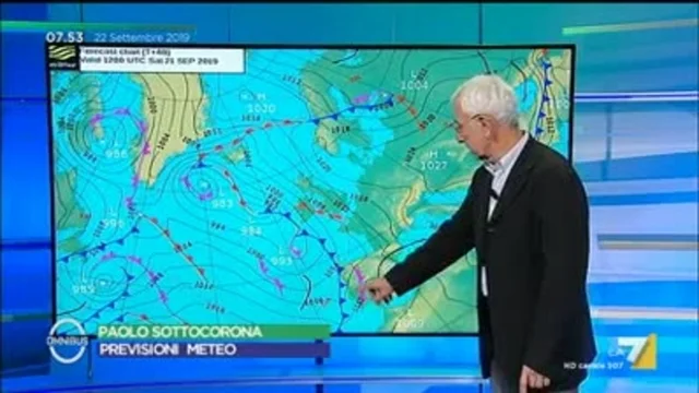 Le previsioni meteo di oggi 22/09/2019 di Paolo Sottocorona