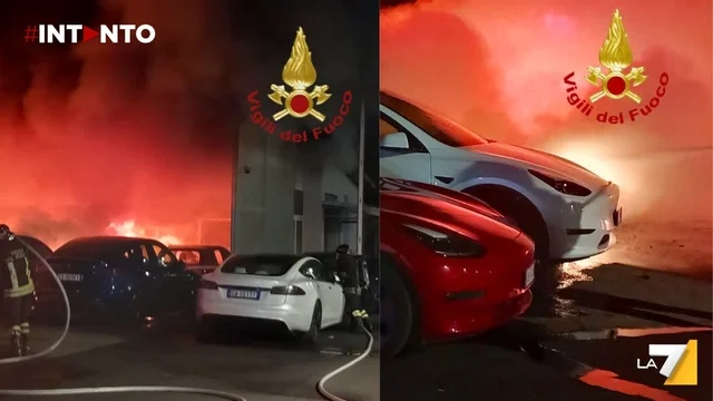 Incendio in un concessionario Tesla a Roma: distrutte 17 auto