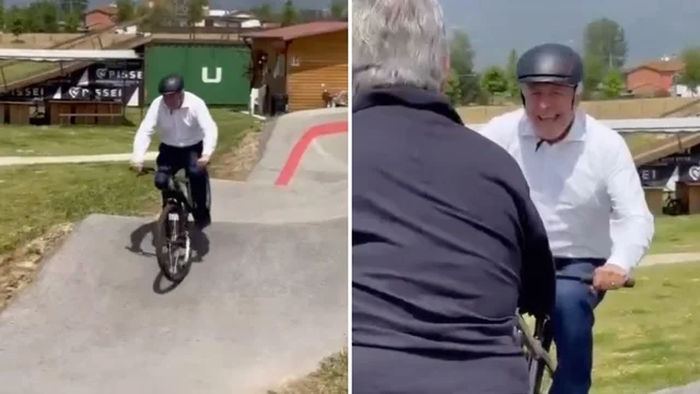 Toscana, il Presidente Giani spericolato in bicicletta sulle rampe del Pump Track Velo Solution: il video