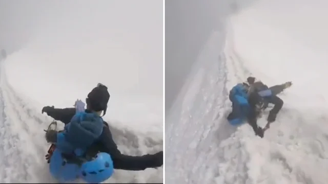 Momenti di panico per lo scalatore che scivola sulla vetta a 3 mila metri