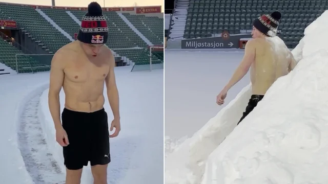 Warholm, il campione olimpico sfida a torso nudo il gelo della Norvegia: corsa a 21 gradi sotto zero