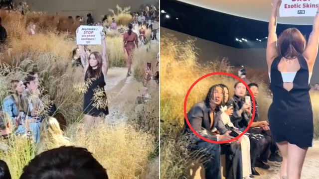 Fashion week, l'attivista fa irruzione: la reazione di Ghali in prima fila