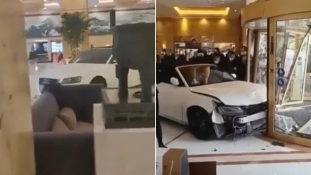 Entra nell'Hotel con l'auto dopo un litigio: le immagini