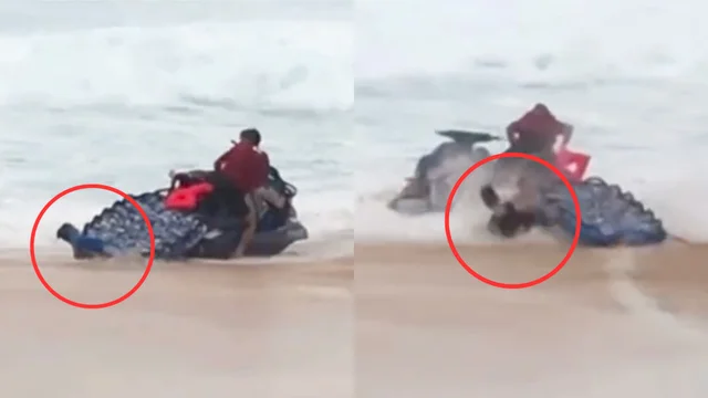 Incidente choc con la moto d'acqua per il surfista che esce miracolosamente illeso