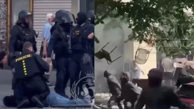 Finale di Conference, tra sedie che volano, mazzate e arresti: i video choc degli scontri a Praga