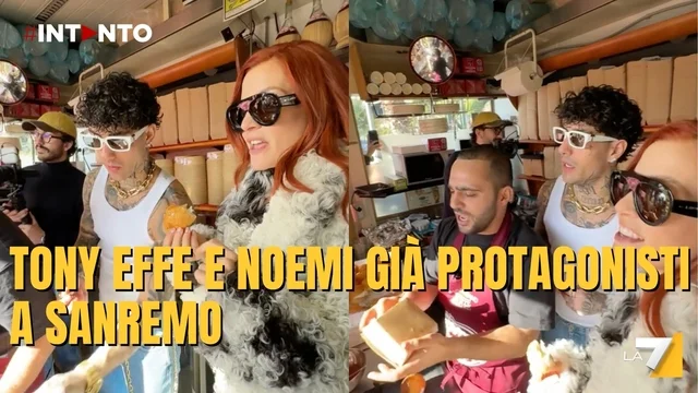 Tony Effe e Noemi conquistano il pubblico di Sanremo con un chiosco di street food romano vicino all'Ariston