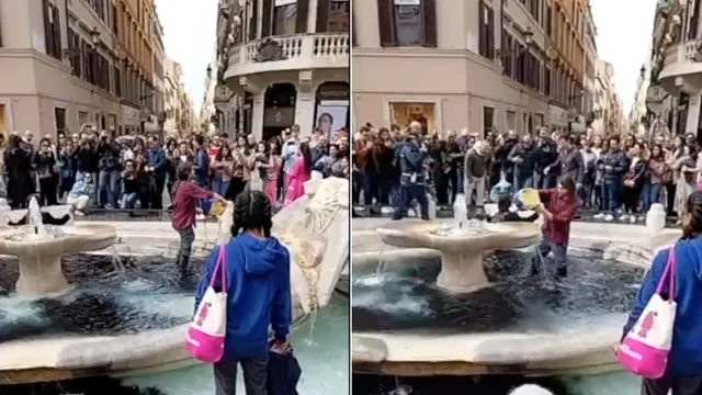 Attivisti di Ultima Generazione gettano vernice nella Barcaccia