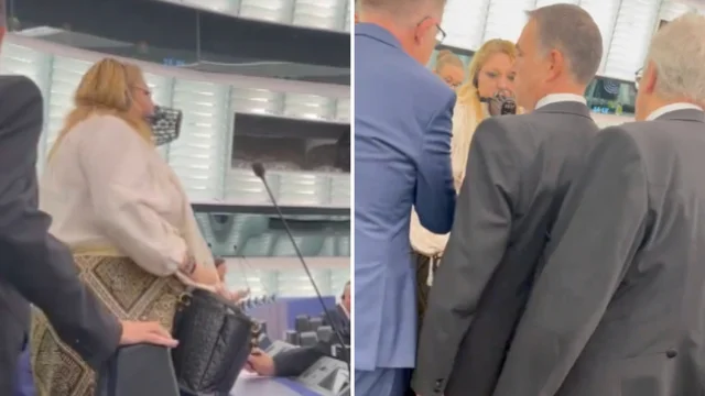 Eurodeputata di destra cacciata per aver interrotto il dibattito con una museruola