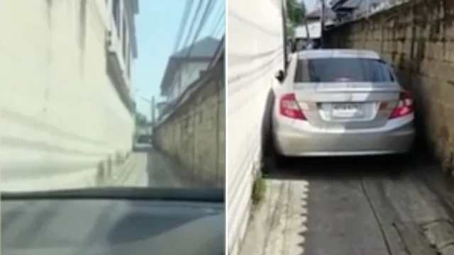Guida la sua auto in un vicolo strettissimo (da 30 anni)