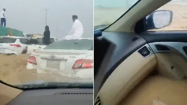 Piogge torrenziali in Arabia Saudita, automobilisti in balìa dell'acqua torrenziale. Il video