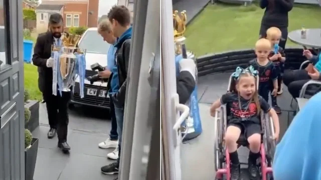 Calcio, il commovente gesto del Manchester City: la bambina alza la coppa di Premier League a casa
