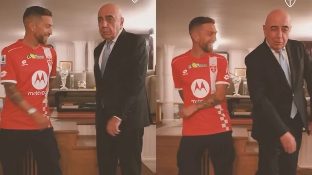 Il Papu Gomez e Adriano Galliani ballano la danza del Papu per festeggiare l'arrivo dell'argentino al Monza Calcio