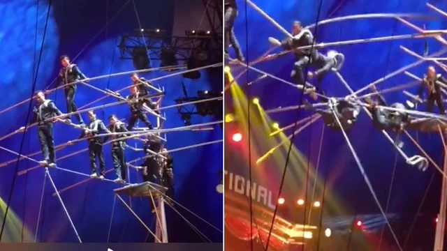Il numero degli acrobati non riesce e l'esibizione finisce malissimo: il video della caduta di gruppo