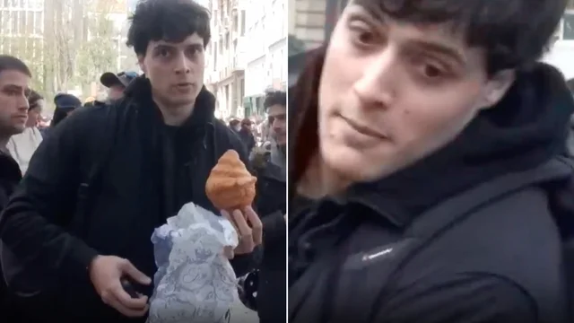 Luis Sal mangia un croissant durante le proteste: spintonato dalla polizia. Scoppia la polemica