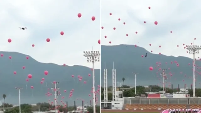 I palloncini abbattono un drone durante la parata: le immagini dai social