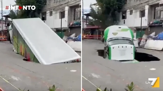 Camion precipita in una voragine apertasi in strada: le condizioni dell'autista