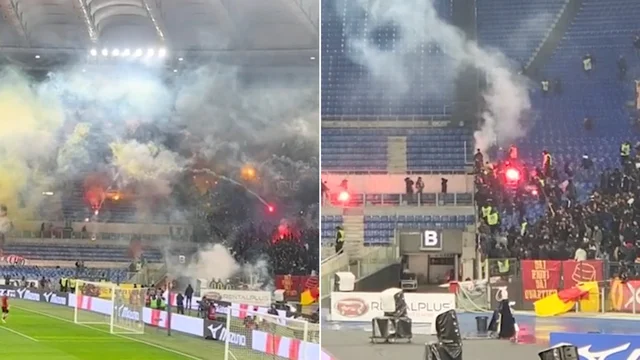 Derby Lazio-Roma, scontri tra tifosi nello stadio: video