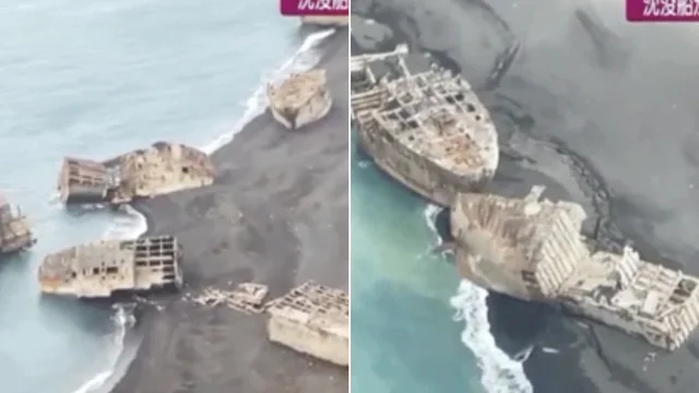 Giappone, erutta il vulcano e dal fondale emergono navi della seconda guerra mondiale