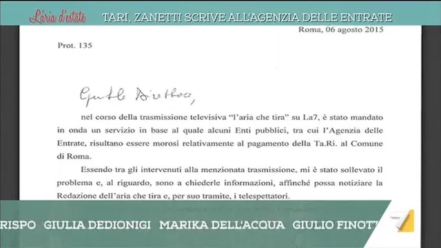Zanetti chiede spiegazioni all'Agenzia delle Entrate dopo un servizio de L'Aria d'estate