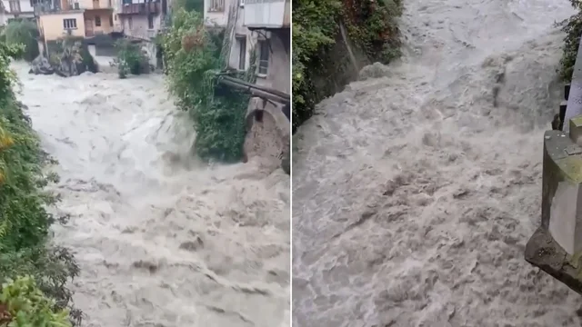 Maltempo in Lombardia, il fiume in piena scorre vicinissimo alle case