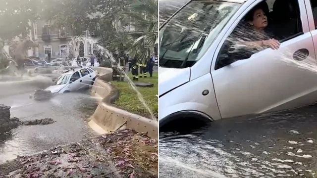 Catania, donna finisce con l'auto nella fontana: incidente fuori dall'ordinario