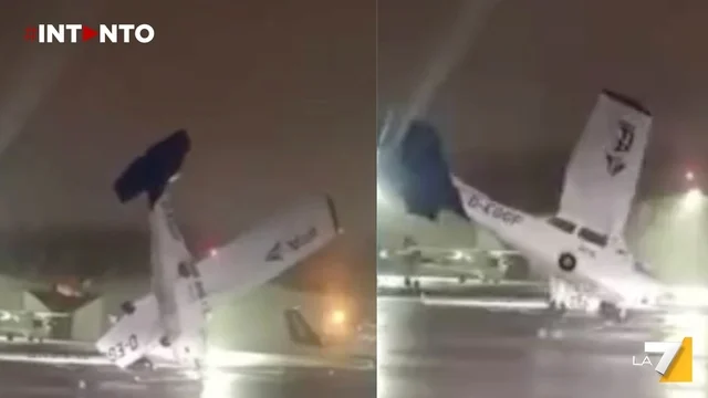 Portogallo, aereo si ribalta a causa del vento fino a 120 km/h