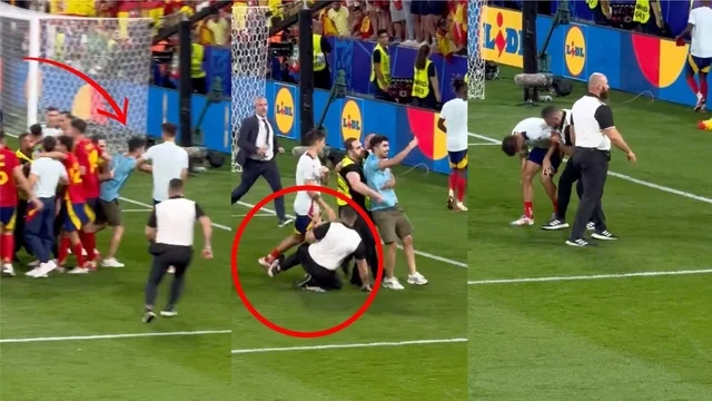 Europei 2024, steward entra in scivolata su Morata per fermare l'invasione di campo: lo spagnolo rischia la finale per infortunio