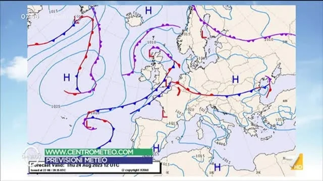 Le previsioni meteo di Paolo Sottocorona del 10/8/2023