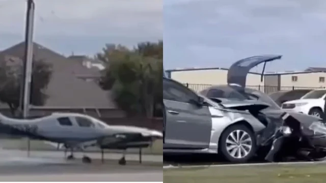 Texas, aereo esce di pista e si scontra con una macchina: video