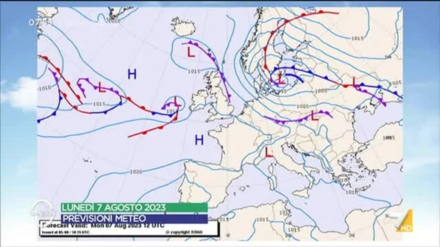 Le previsioni meteo di Paolo Sottocorona del 7/8/2023