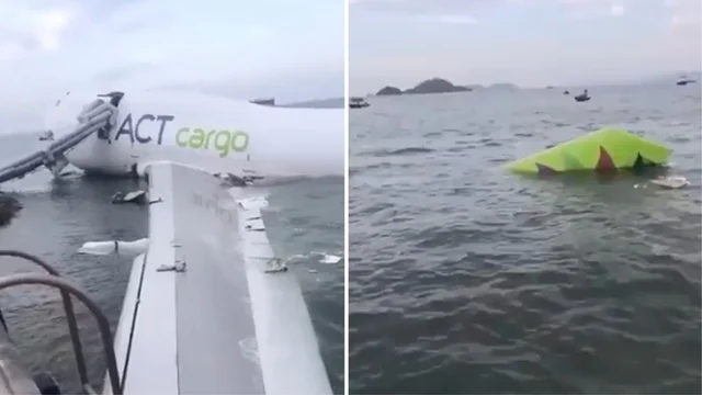 Aereo cargo esce di pista a Hong Kong: due morti dopo lo schianto in mare