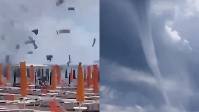 Marina di Grosseto, tromba d'aria scaraventa in aria ombrelloni e lettini: il video