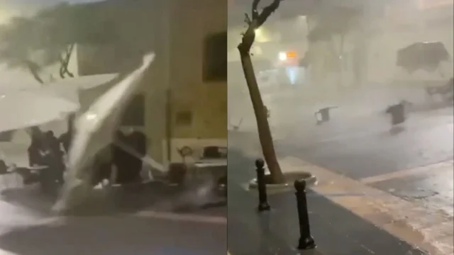 Maltempo in Spagna, volano tavoli e ombrelloni tra le urla dei clienti: il video