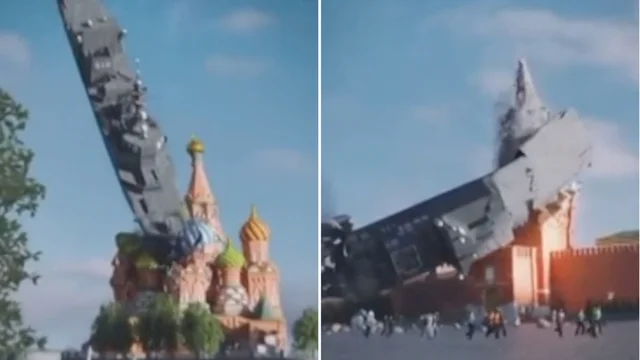 La nave russa Moskva precipita e distrugge la Cattedrale di San Basilio e il Cremlino: il video è virale