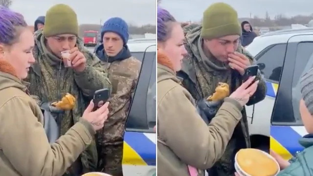 Ucraina: soldato russo assistito con cibo e tè dopo la cattura. I civili hanno poi chiamato sua madre per dirle che stava bene